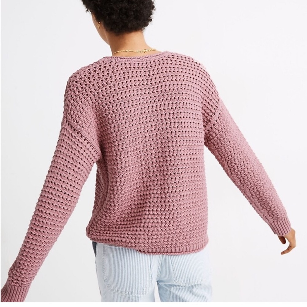 Madewell Cropped Open-Knit Sweater in Dusty Rose - Picture 3 of 9